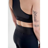 Waistband detail of women's black Peppermint Cycling mountain bike shorts