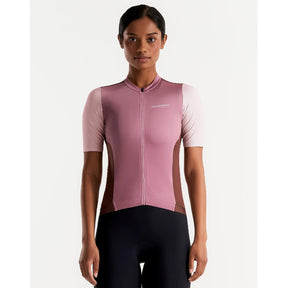 Front view of women's Peppermint Cycling Co. Signature Jersey in blush colour