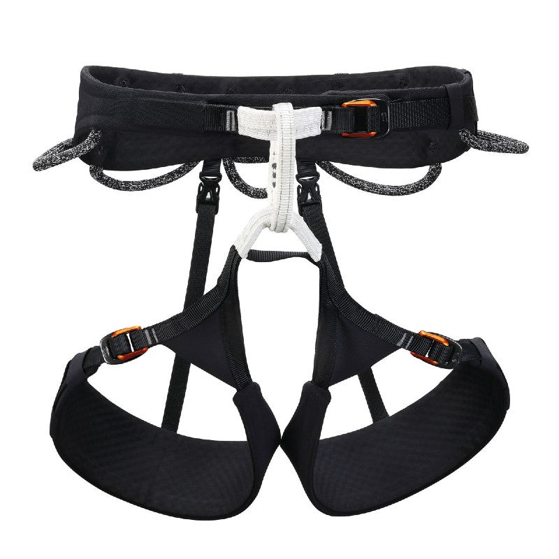 Front view of black Petzl Aquila harness