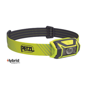 Front view of yellow Petzl TIKKA CORE headlamp