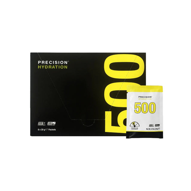 Box of Precision Hydration individual drink mix 500 packets with one packet out