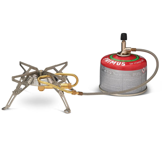 Primus gravity backpacking stove with Primus fuel canister