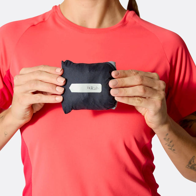 Rab Phantom waterproof pants packed into pocket