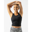 Front view of women's black rabbit running crusher pocket crop