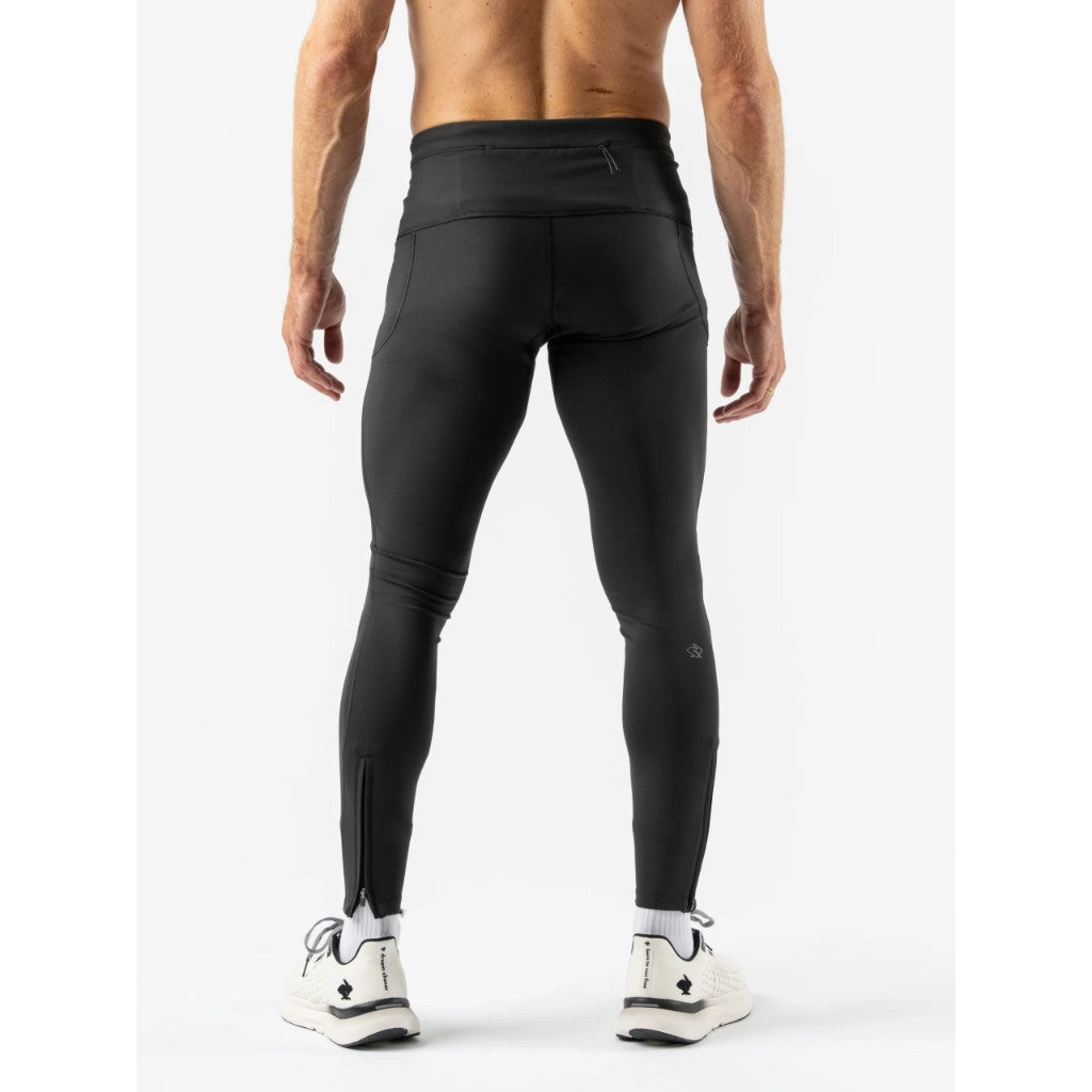 Back on-model view of men's black Rabbit running Defroster Pocket Tightz