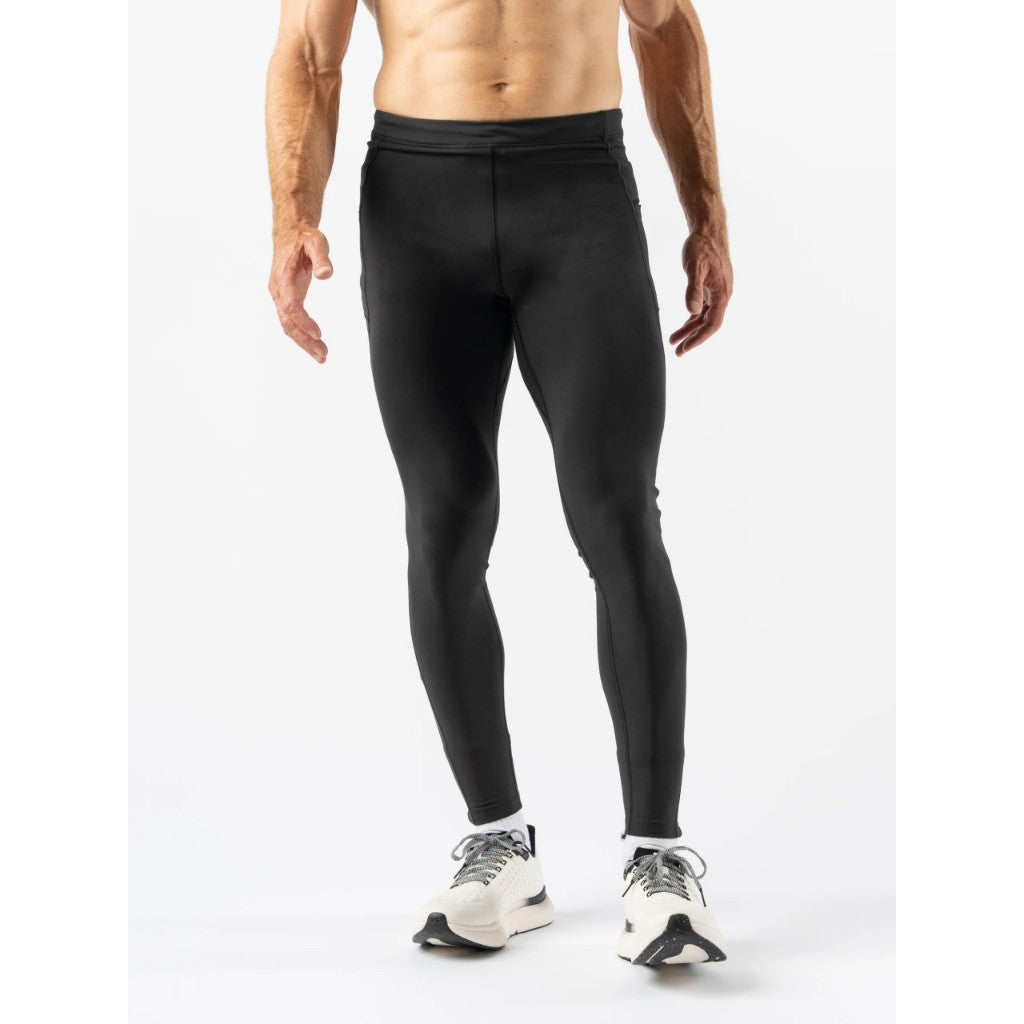 Front on-model view of men's black Rabbit running Defroster Pocket Tightz