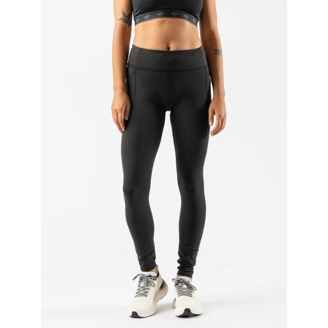 Front on-model view of women's black Rabbit Running Defroster tights