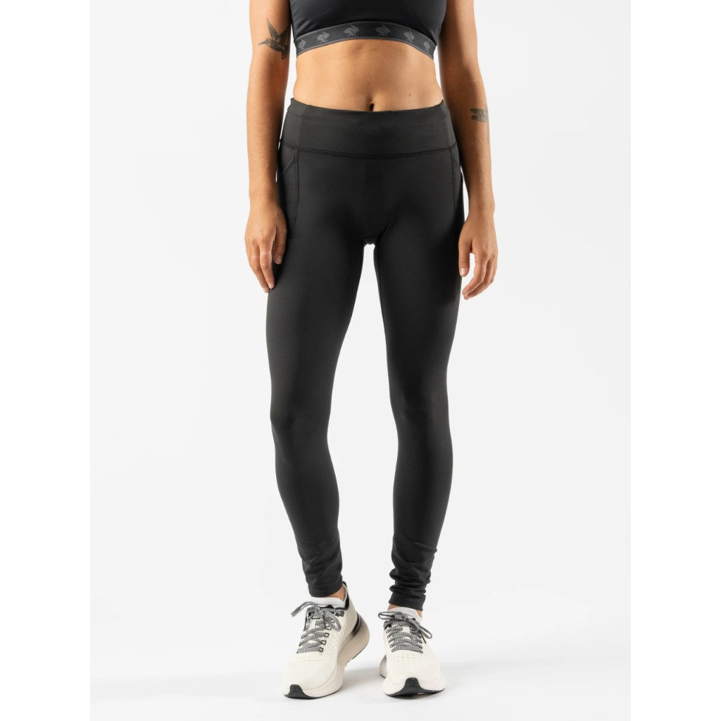 Front on-model view of women's black Rabbit Running Defroster tights