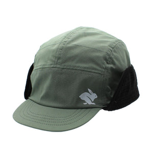Front view of green Rabbit running Defroster Trapper Hat