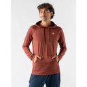 Front view of men's rabbit running EZ Pullover in copper brown