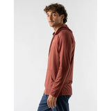 Side view of men's rabbit running EZ Pullover in copper brown