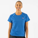 Front view of women's rabbit cropped EZ Tee in classic blue