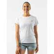 Front view of women's white rabbit running EZ Tee Perf Ice t-shirt