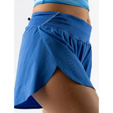 Side detail of women's blue rabbit running float n fly shorts