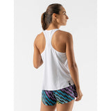 Back view of women's white rabbit running go time tank