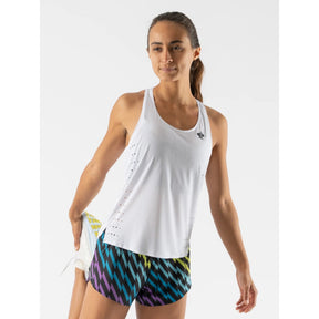 Front view of women's white rabbit running go time tank