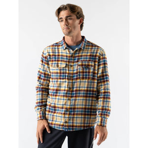 Front on-model view of men's Rabbit High Country Flannel Lined plaid shirt