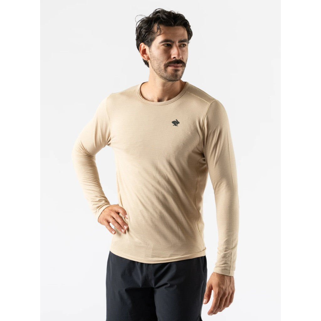 Front on-model view of men's cream coloured Rabbit Layer One base layer long sleeve