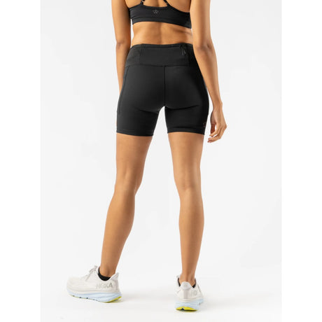 Back view of women's black Rabbit Running leggy smashems shorts