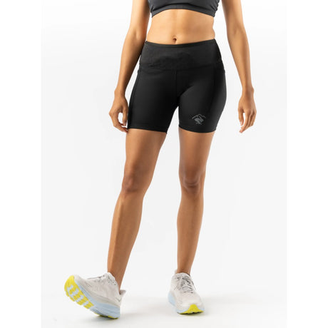 Front view of women's black Rabbit Running leggy smashems shorts