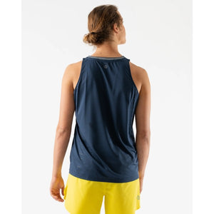 Back view of men's rabbit race pace tank in dress blues colour