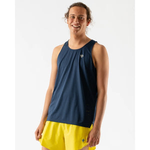 Front view of men's rabbit race pace tank in dress blues colour