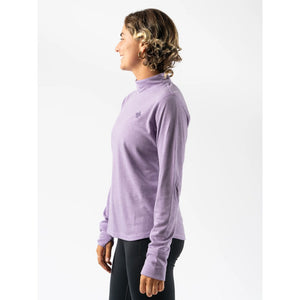 Side view of women's rabbit Outrun Mock Neck long sleeve in Rhapsody (purple) colour