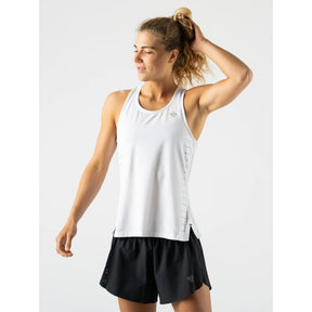 Front on-model view of women's white rabbit running race pace tank