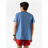 Back on-model view of rabbit running race pace tee in starlight sapphire colour