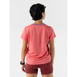 Back view of women's pink rabbit running Race Pace Tee