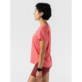 Side view of women's pink rabbit running Race Pace Tee
