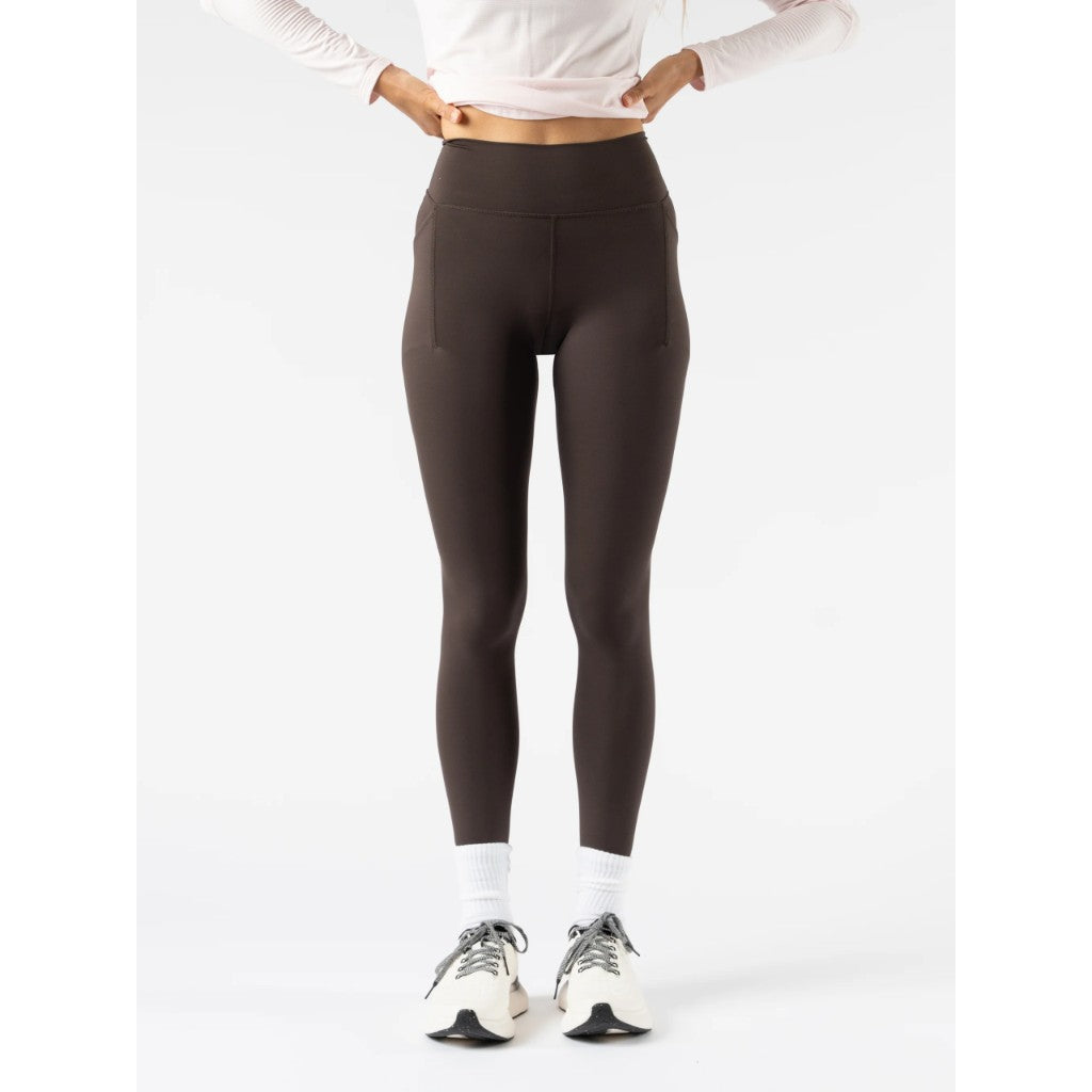 Front on-model view of women's brown Rabbit Speed Tights