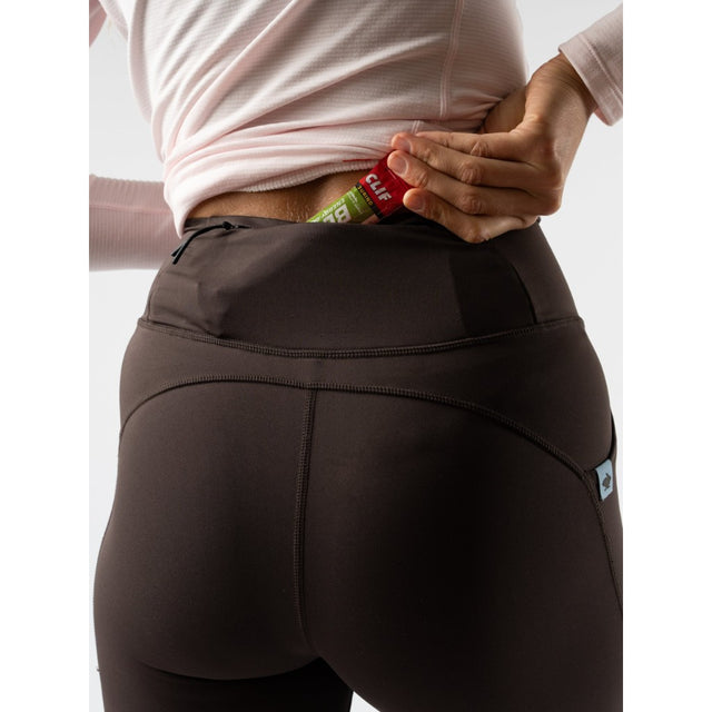 Pocket detail of women's brown Rabbit Speed Tights