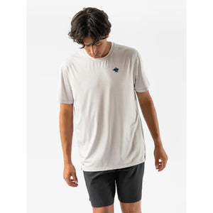 Front view of rabbit running UPF t-shirt in quiet grey colour