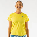 Front view of women's rabbit Race Pace tee in yellow