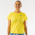 Front view of women's rabbit Race Pace tee in yellow