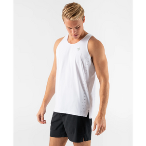 Front view of men's rabbit race pace tank in white