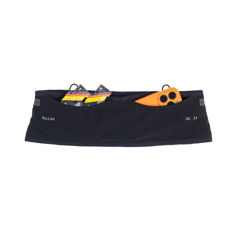Black Raide running belt with phone and energy gels
