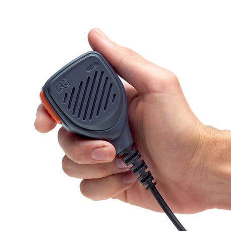 Hand holding a Rocky Talkie hand mic