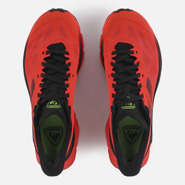 Top view of men's Rossignol Vezor trail running shoe in neon red