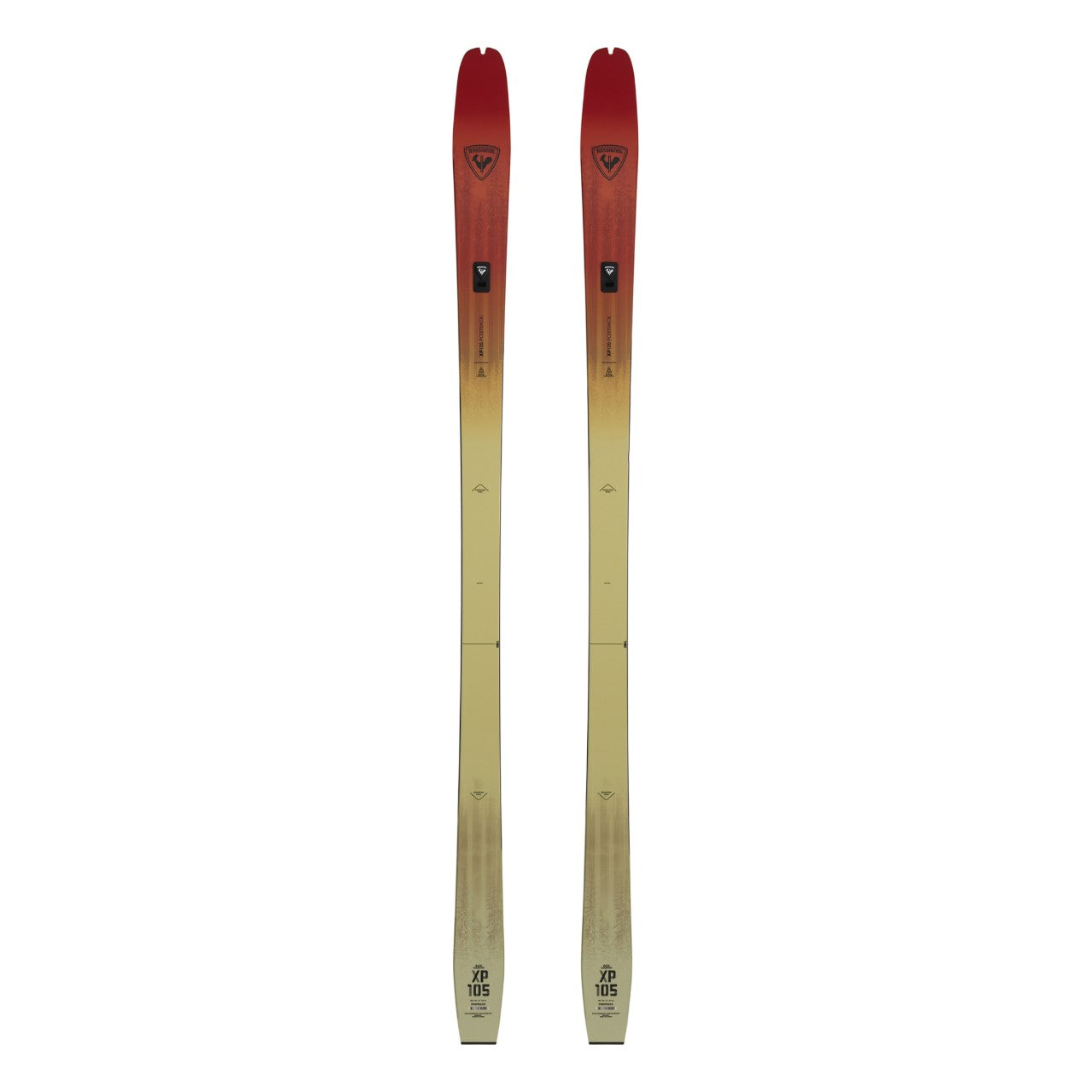 Top view of pair of Rossignol XP 105 backcountry nordic skis