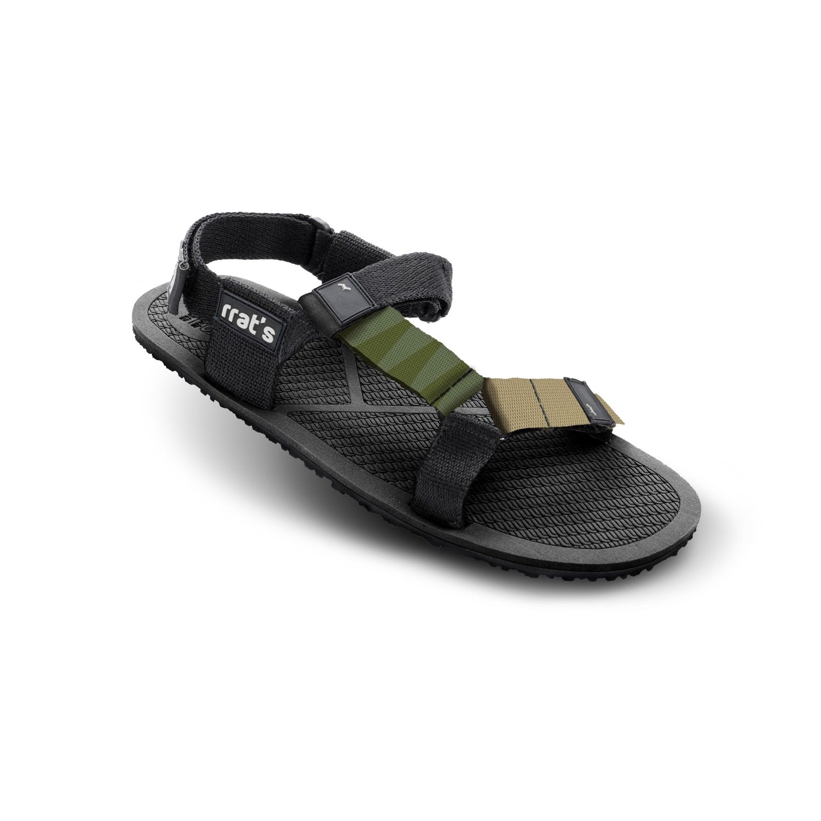 rrat's T-Minimal sandal w/ black/beige/green straps