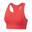 Front view of women's bright coral runderwear Balance sports bra