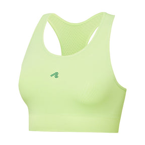 Front view of women's light green runderwear Balance sports bra