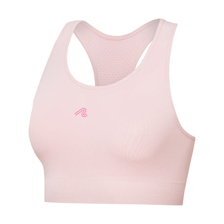 Front view of women's light pink runderwear Balance sports bra