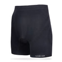 Front view of men's black runderwear running boxer