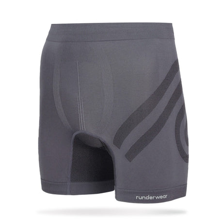 Front view of men's grey runderwear running boxer