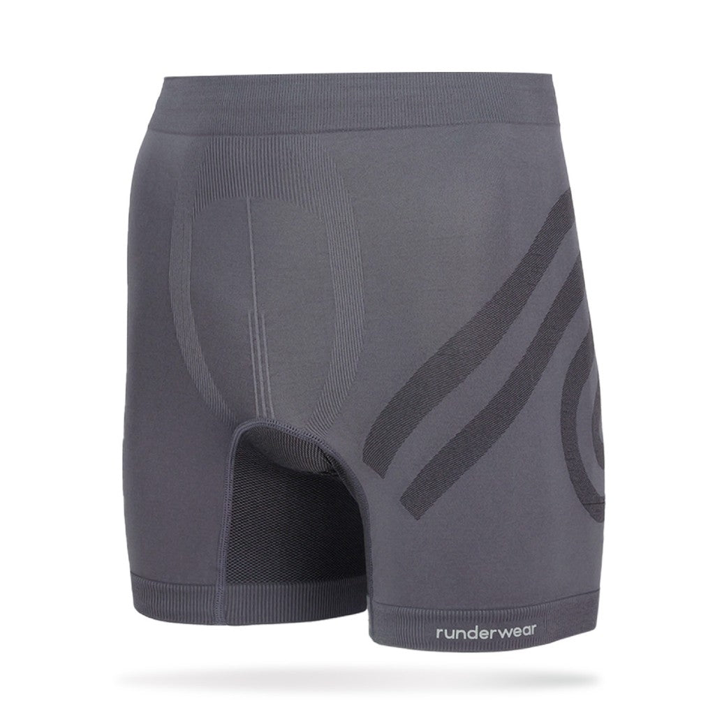 Front view of men's grey runderwear running boxer