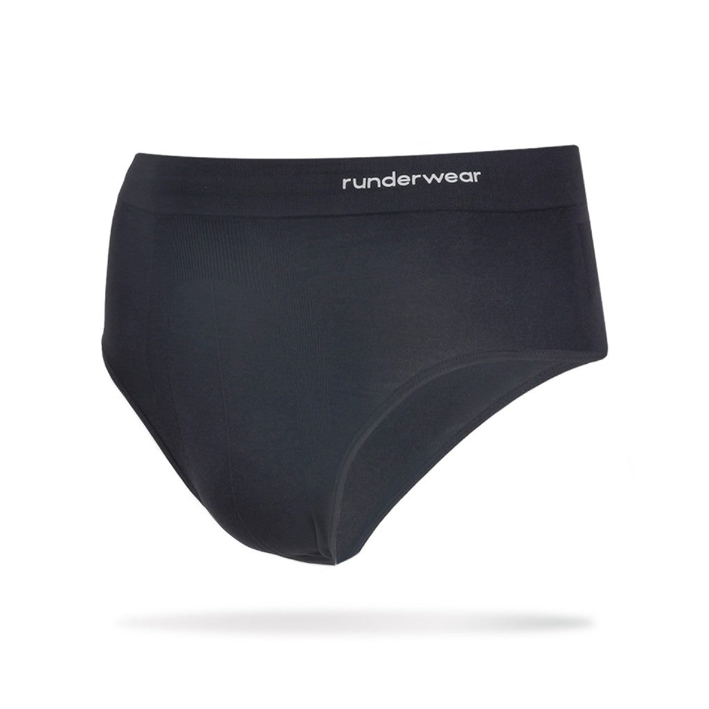 Front view of men's black runderwear running brief