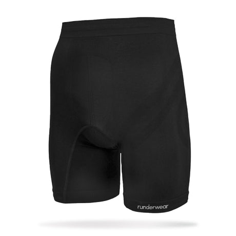 Front view of men's black runderwear long boxer
